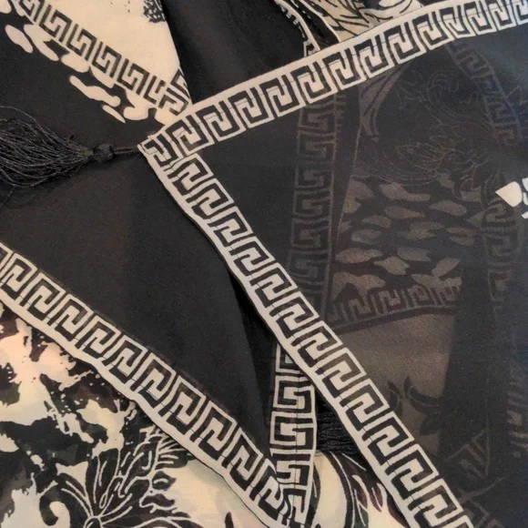 Black and Cream Kimono Summer Beach Cover/ Sz Large - Picture 5 of 11